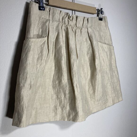 J Crew Mini Skirt Women 2 (29) Satin Linen Blend Pockets Preppy Minimalist Beach - Picture 3 of 8